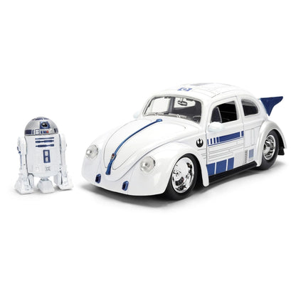 Jada Toys Wars R2-D2 Figure & 1959 Volkswagen Drag Beetle Die-cast Car Set (1:24, White/Blue)