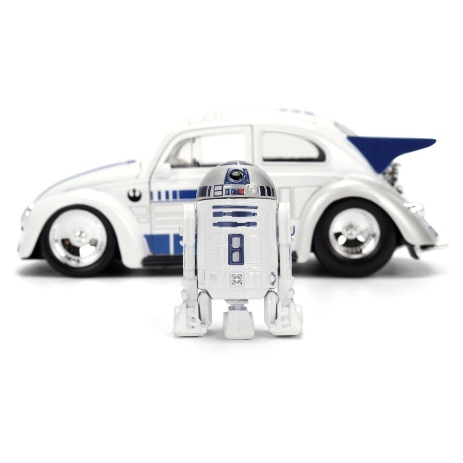 Jada Toys Wars R2-D2 Figure & 1959 Volkswagen Drag Beetle Die-cast Car Set (1:24, White/Blue)
