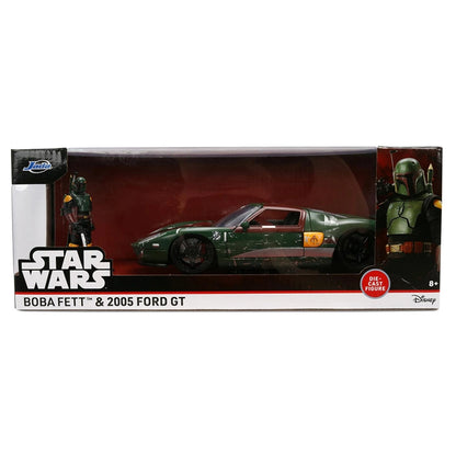 Jada Toys Wars Boba Fett Figure & 2005 Ford GT Die-cast Car Set (1:24, Green/Brown)