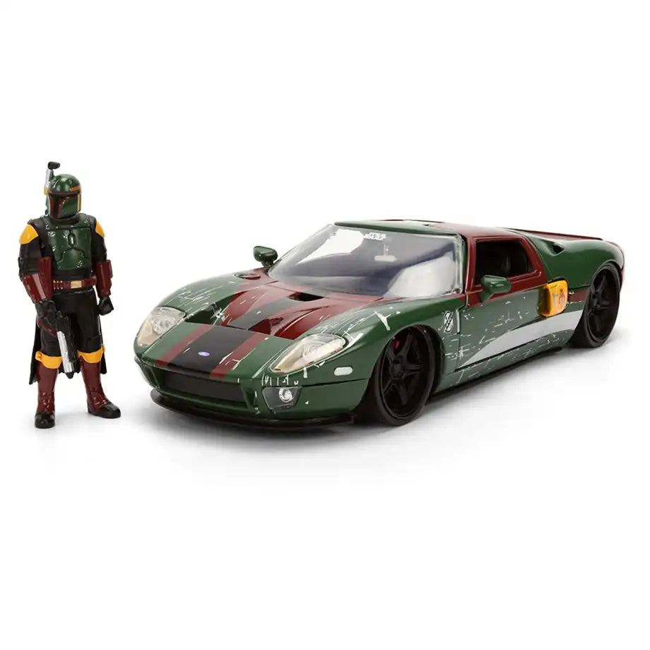Jada Toys Wars Boba Fett Figure & 2005 Ford GT Die-cast Car Set (1:24, Green/Brown)
