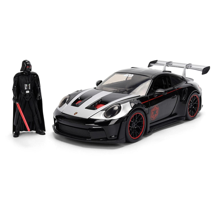 Jada Toys Wars Darth Vader Figure & Porsche 911 GT3 RS (992) Die-cast Car Set (1:24, Black/Red)