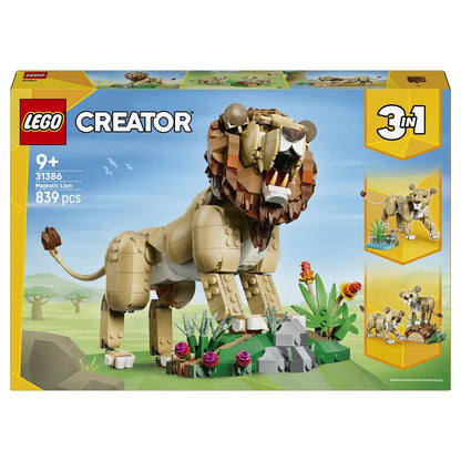 LEGO Creator 3-in-1 Wild Animals: Majestic Lion Building Toy Set 31386 (1074 Pieces)