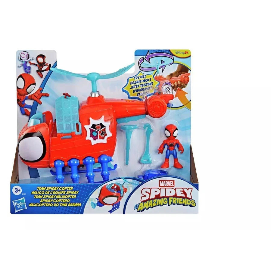 Disney Junior Marvel Spidey and His Amazing Friends Team Spidey Copter Playset (7.6 cm, Red/Blue)