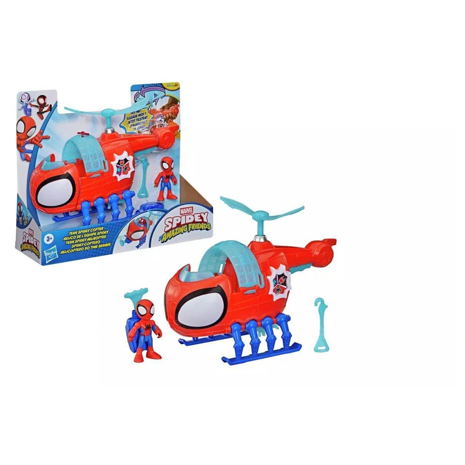 Disney Junior Marvel Spidey and His Amazing Friends Team Spidey Copter Playset (7.6 cm, Red/Blue)