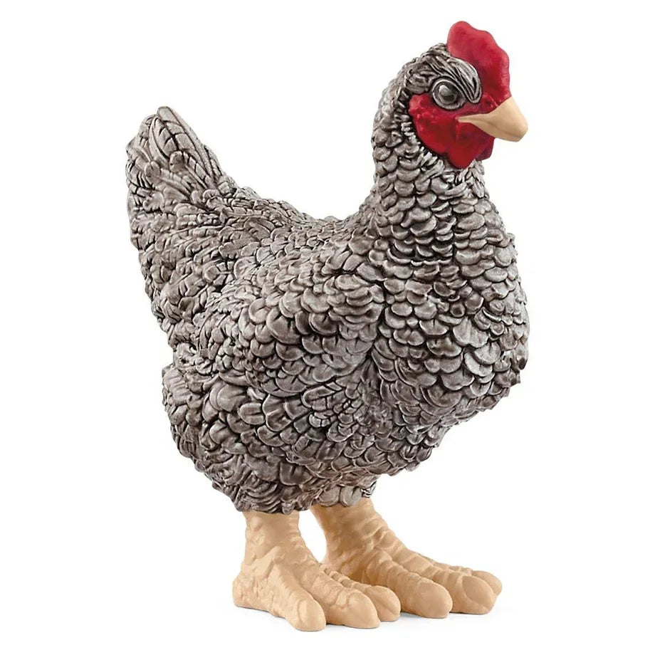 Schleich Farm World Plymouth Rock Chicken Figure (5.7 x 2.7 x 6 cm, Grey/Cream/Red)