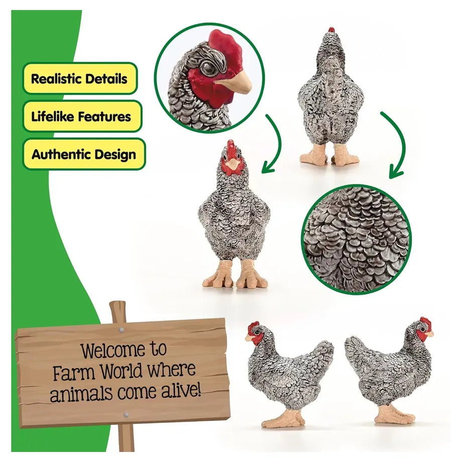 Schleich Farm World Plymouth Rock Chicken Figure (5.7 x 2.7 x 6 cm, Grey/Cream/Red)