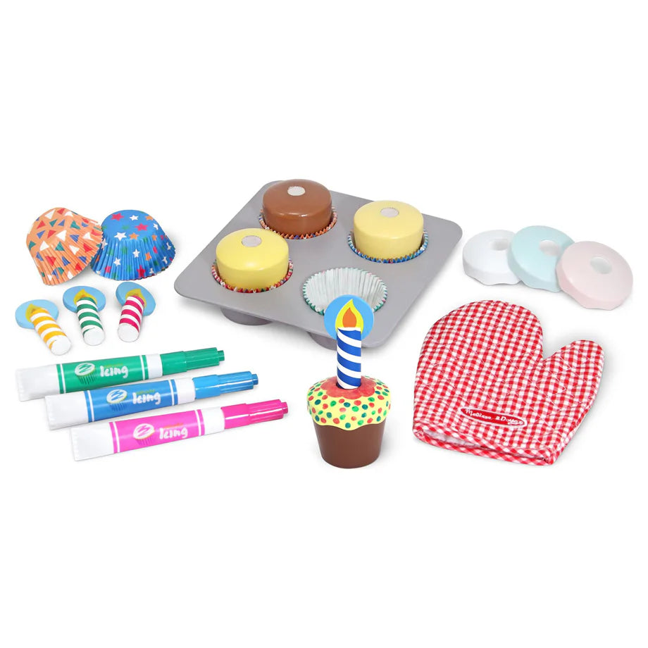Melissa & Doug Bake and Decorate Wooden Cupcake Play Food Set