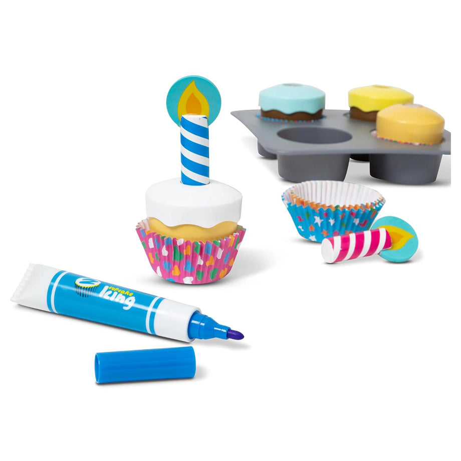 Melissa & Doug Bake and Decorate Wooden Cupcake Play Food Set