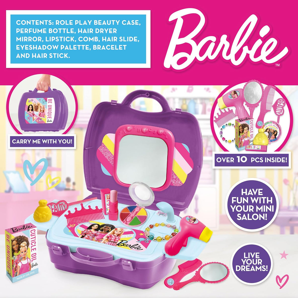 Barbie Play on the Go Hair & Beauty Styling Playset (10 Pieces)