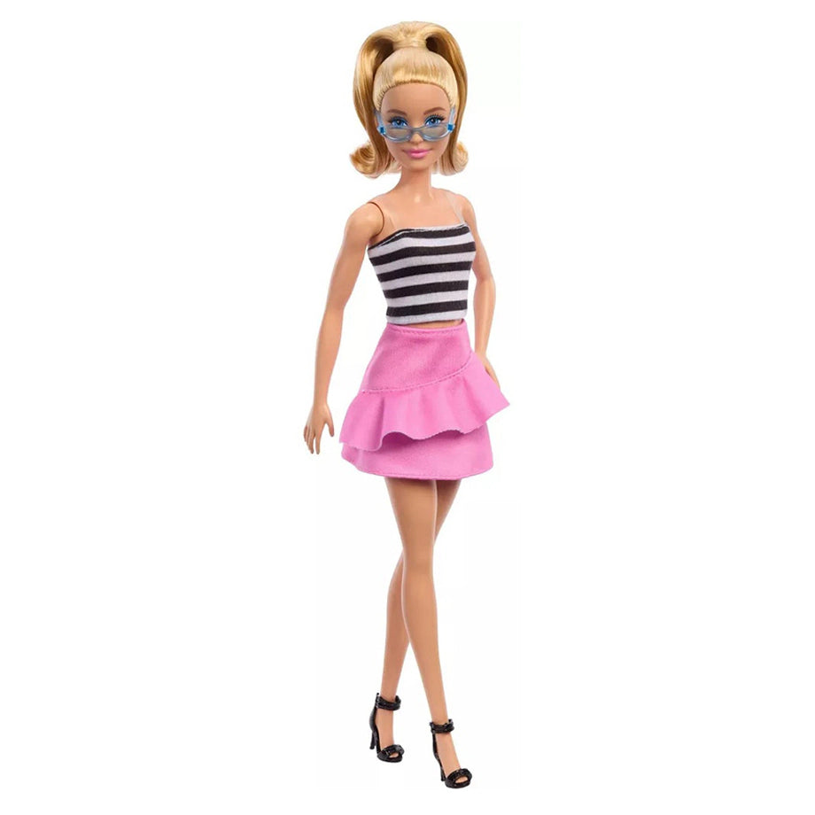 Barbie 65th Anniversary Fashionistas 213 Blonde Doll with Striped Top, Pink Skirt & Sunglasses