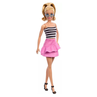 Barbie 65th Anniversary Fashionistas 213 Blonde Doll with Striped Top, Pink Skirt & Sunglasses