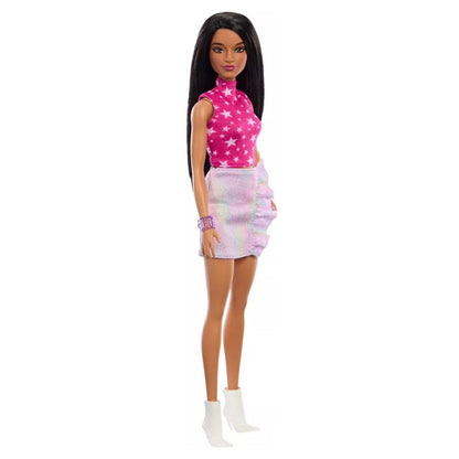 Barbie 65th Anniversary Fashionistas 215 Black Straight Hair Doll with Iridescent Skirt