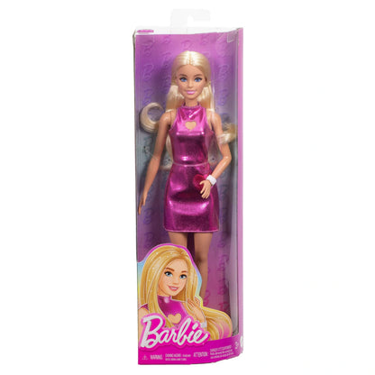 Barbie Fashionistas Doll – Metallic Pink Heart Dress, Blonde Hair (30 cm)