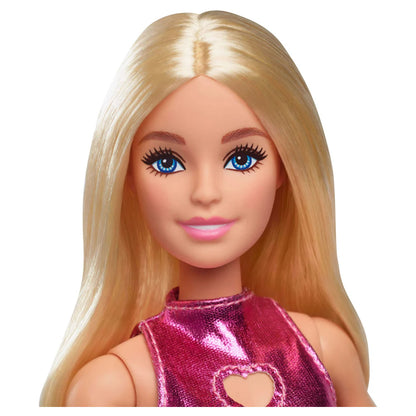 Barbie Fashionistas Doll – Metallic Pink Heart Dress, Blonde Hair (30 cm)