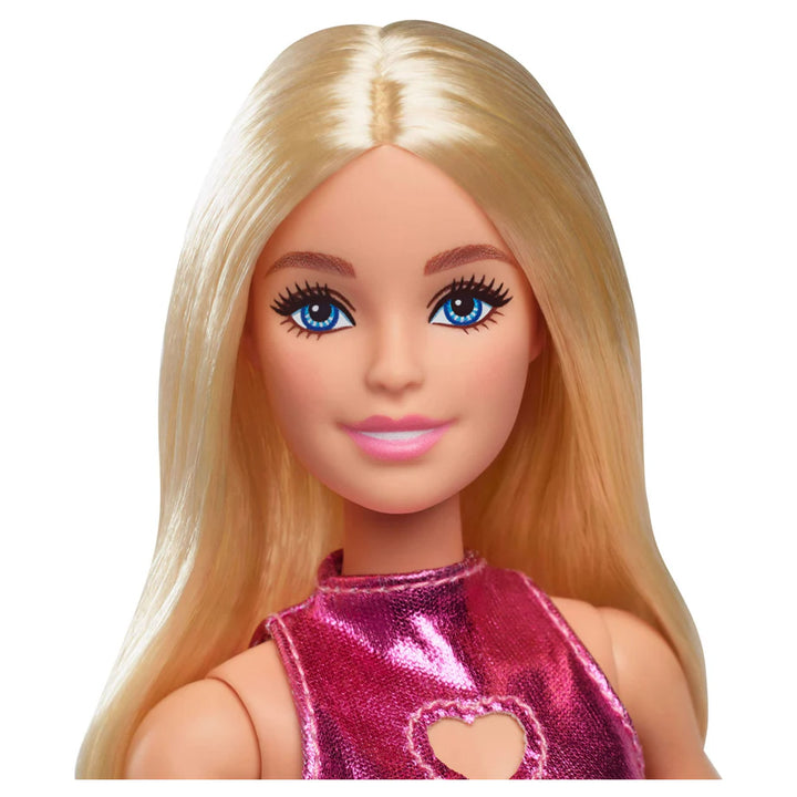 Barbie Fashionistas Doll – Metallic Pink Heart Dress, Blonde Hair (30 cm)