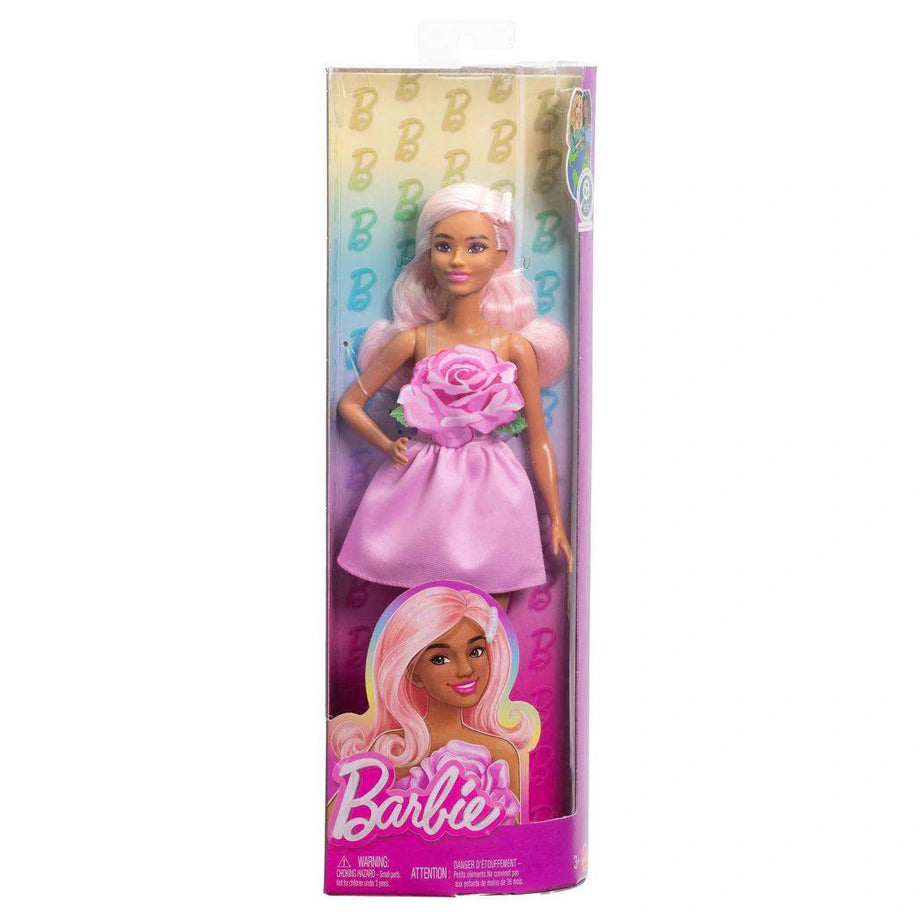 Barbie Fashionistas Strapless Rose Dress with Pink Hair Doll