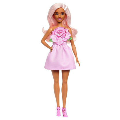 Barbie Fashionistas Strapless Rose Dress with Pink Hair Doll
