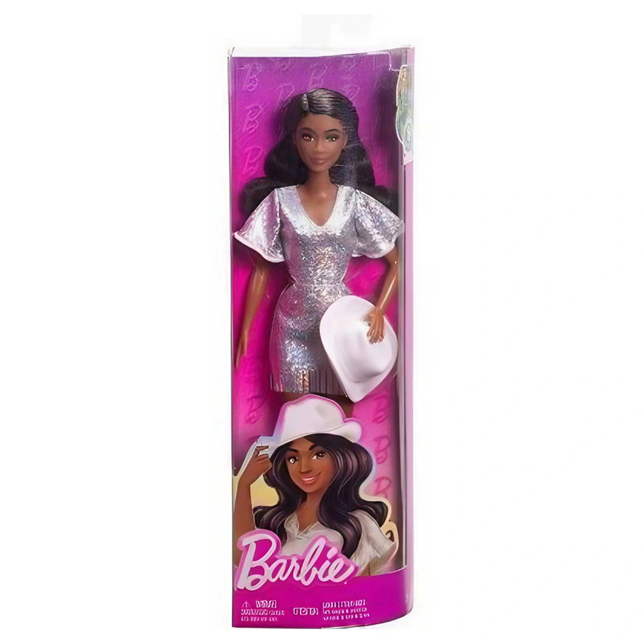 Barbie Fashionistas Sparkly Silver Dress With Cowboy Hat Doll