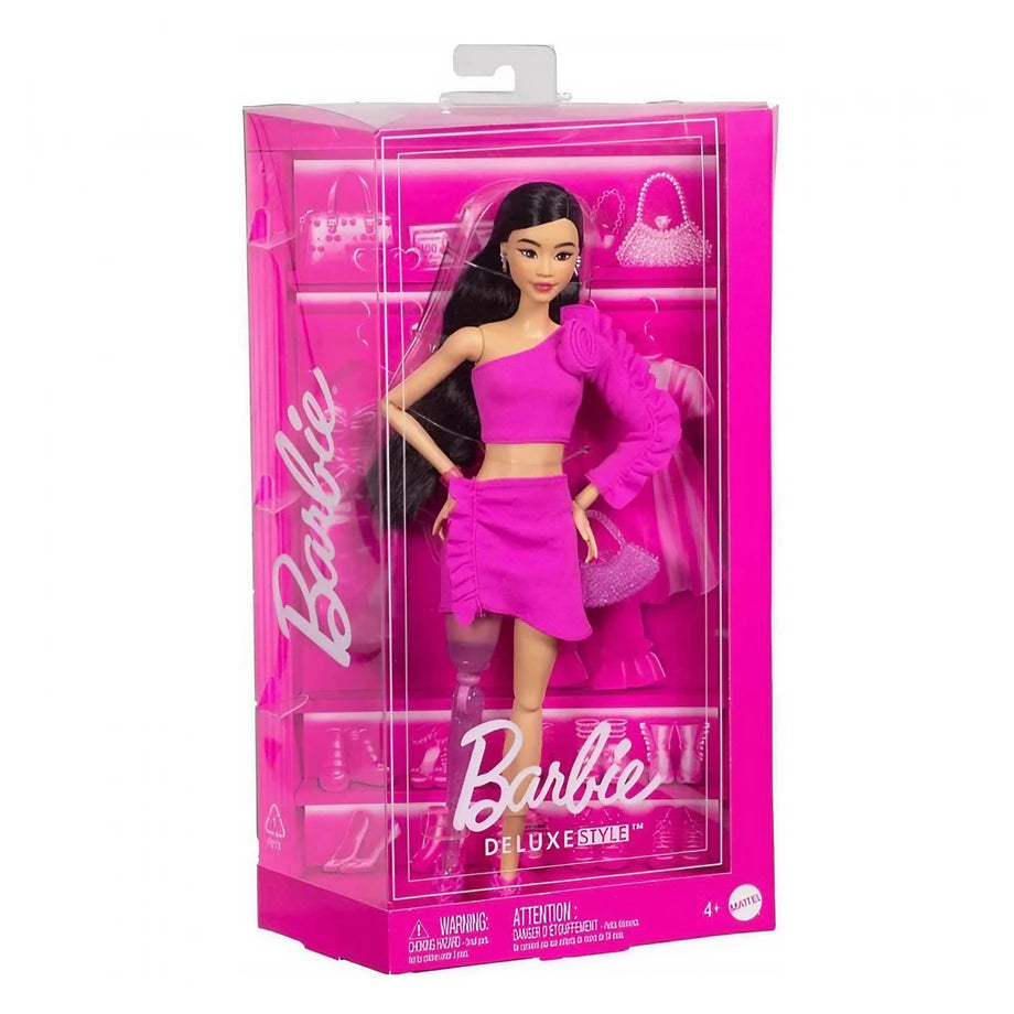 Barbie Deluxe Style Barbiecore Outfit Doll – Black Hair with Glittery Prosthetic Leg (31 cm)