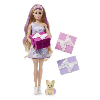 Barbie Party Unboxed Pet Birthday Bows Blonde Doll Playset (15 cm)