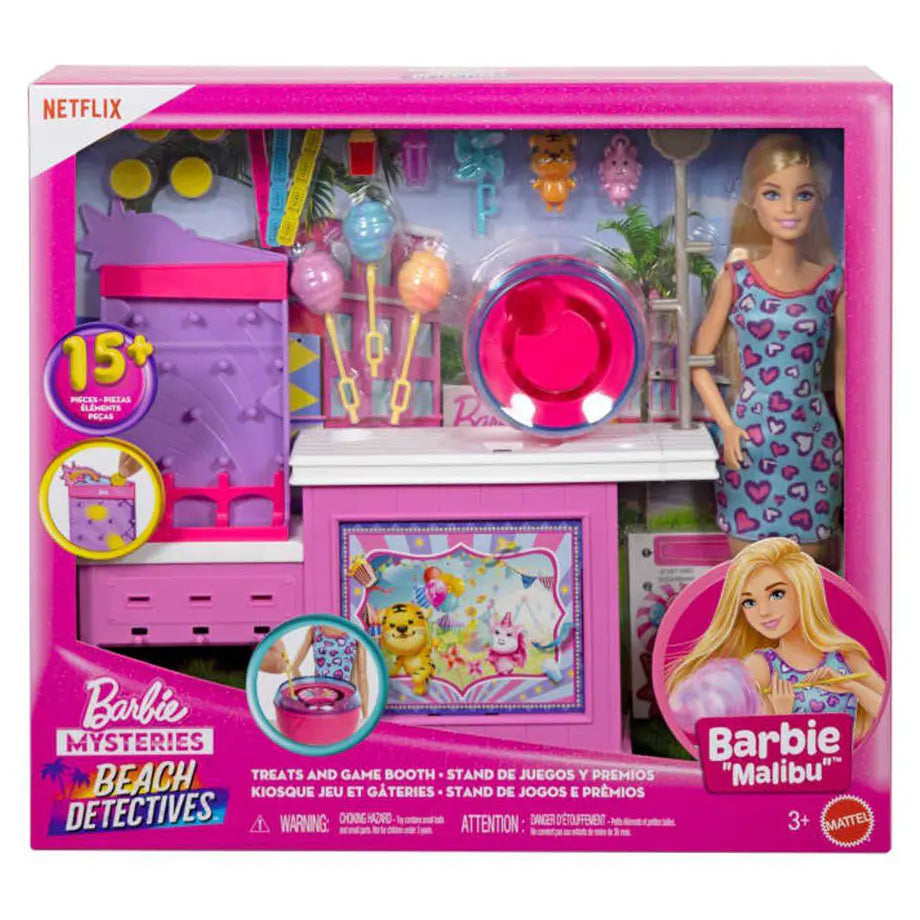 Barbie Mysteries Beach Detectives Barbie Malibu Treats and Game Booth Playset (15+ Accessories)