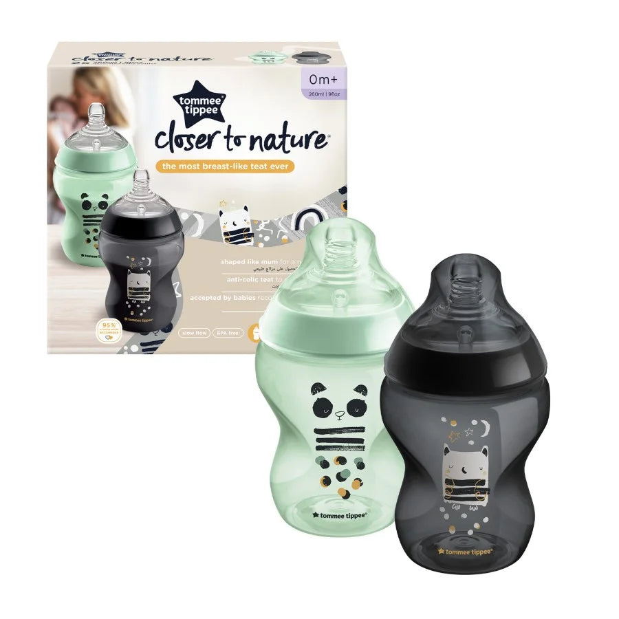 Tommee Tippee Closer to Nature Feeding Bottle, 260ml - Olie (Pack of 2)