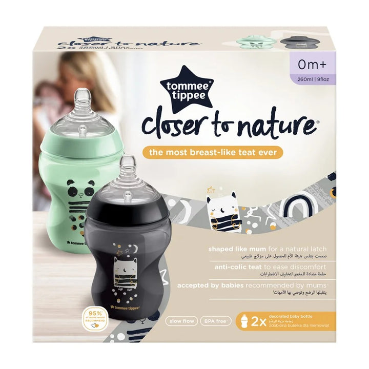 Tommee Tippee Closer to Nature Feeding Bottle, 260ml - Olie (Pack of 2)