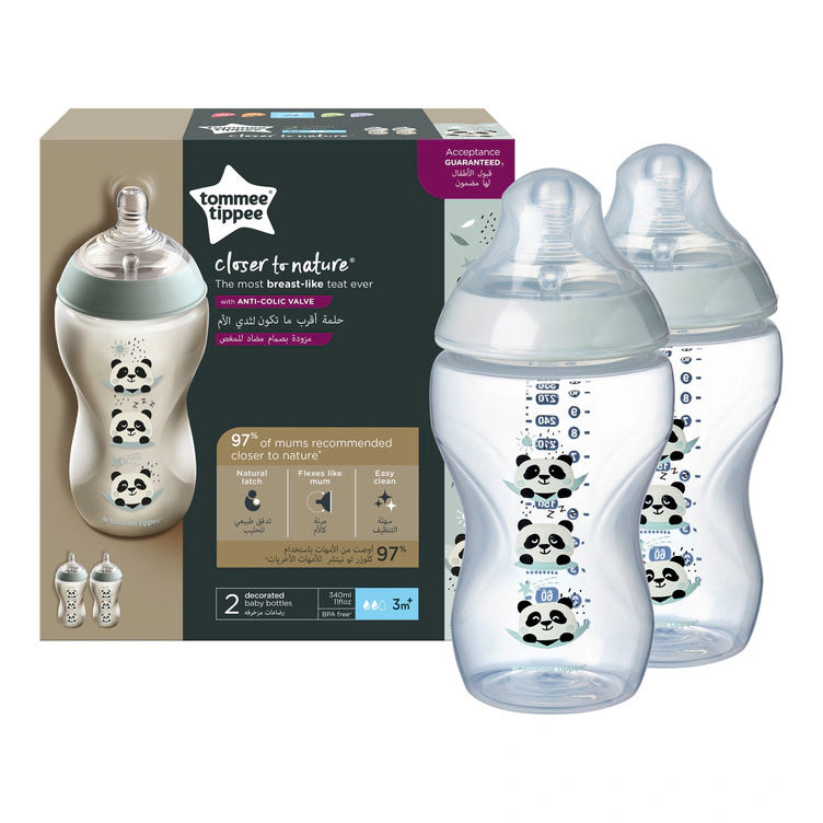 Tommee Tippee Closer to Nature Feeding Bottle, 340ml x 2 -Girl