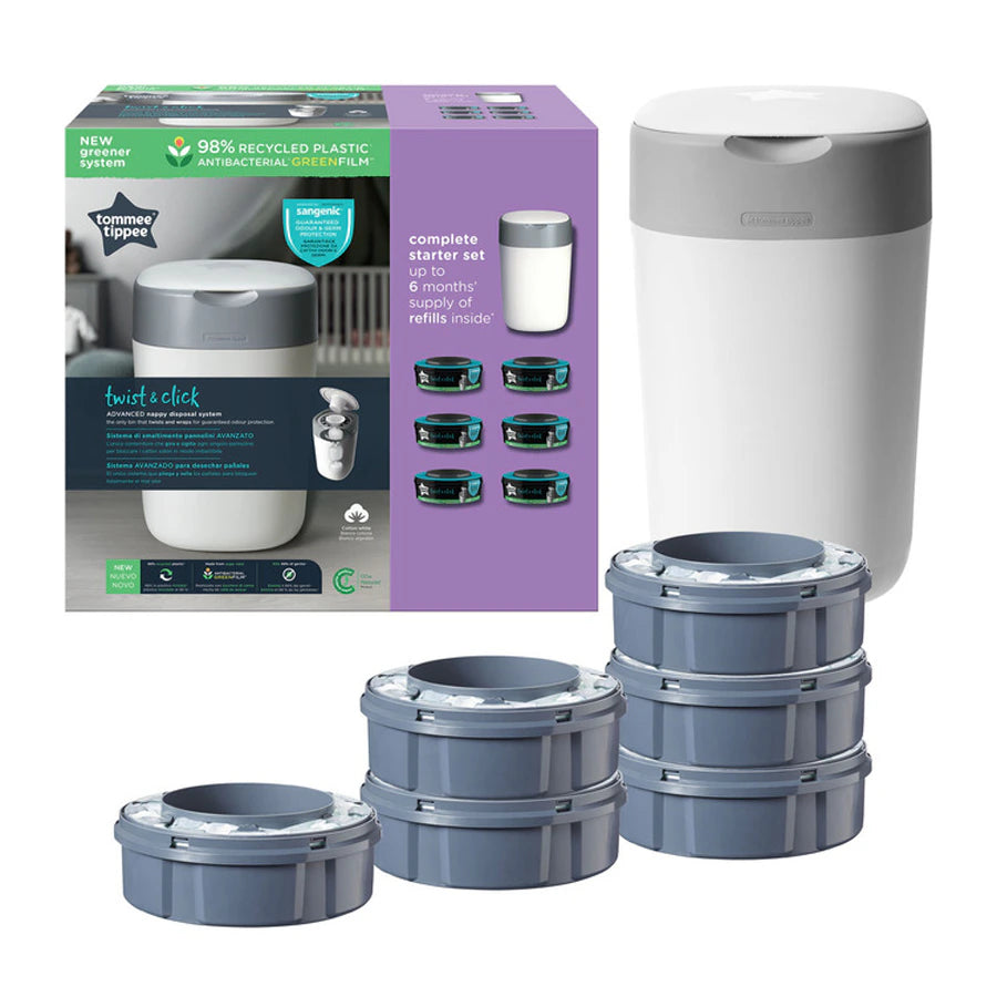 Tommee Tippee Twist and Click Advanced Nappy Disposal Sangenic + 6pcs Refill (White)