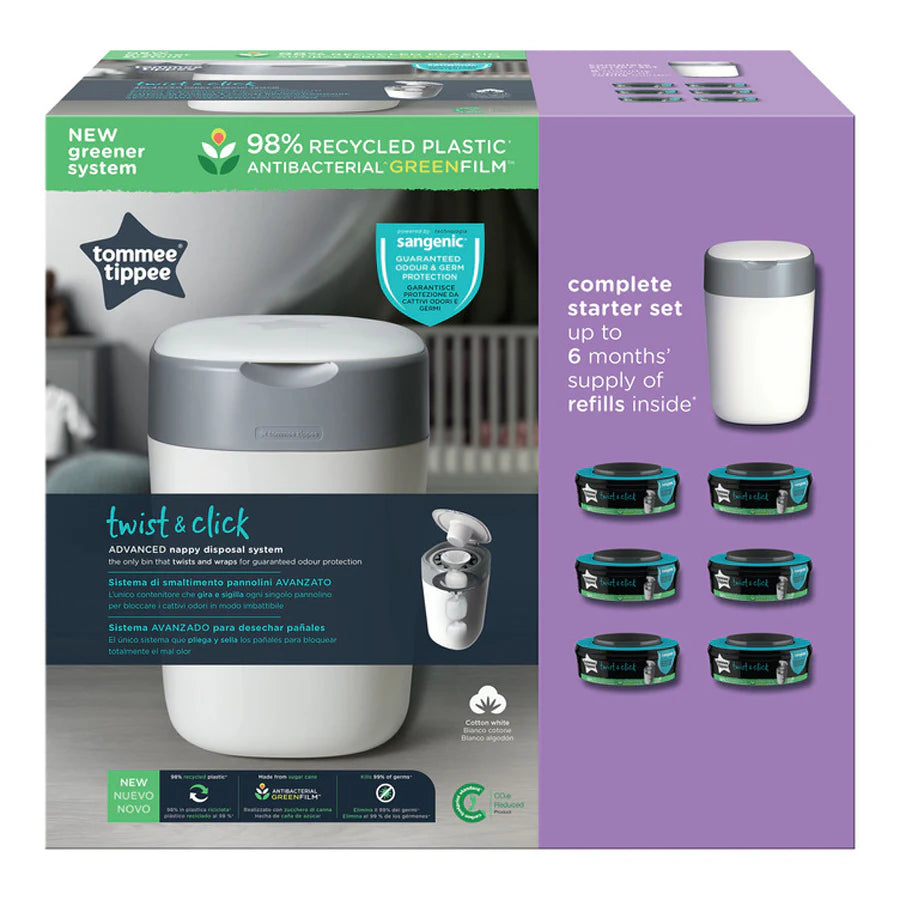 Tommee Tippee Twist and Click Advanced Nappy Disposal Sangenic + 6pcs Refill (White)