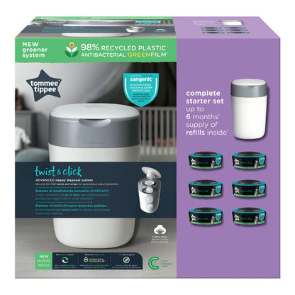 Tommee Tippee Twist and Click Advanced Nappy Disposal Sangenic + 6pcs Refill (White)