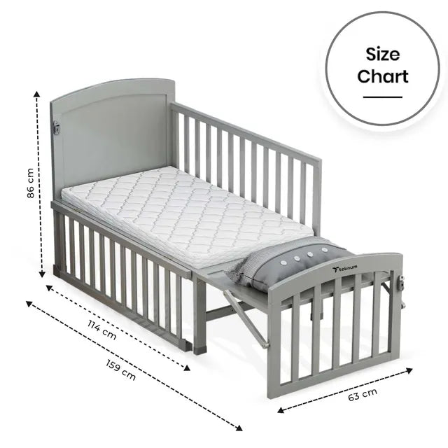 Teknum 7 in 1 Convertible Bedside Crib & Kids Bed with Mattress (Grey)