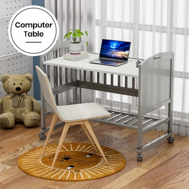 Teknum 7 in 1 Convertible Bedside Crib & Kids Bed with Mattress (Grey)