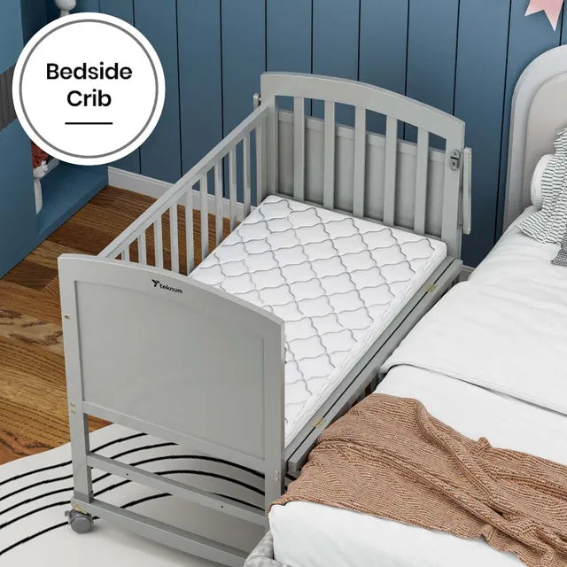 Teknum 7 in 1 Convertible Bedside Crib & Kids Bed with Mattress (Grey)