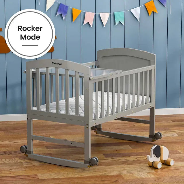 Teknum 7 in 1 Convertible Bedside Crib & Kids Bed with Mattress (Grey)