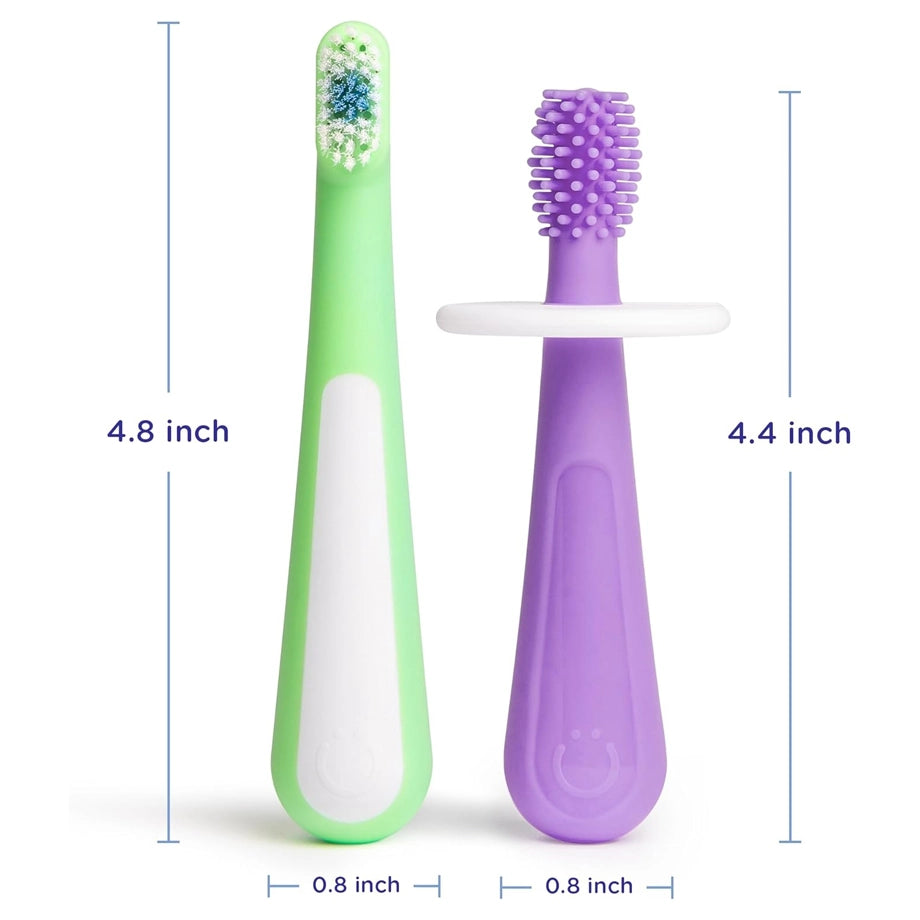 Ubbi 2-Stage Toothbrush Set (1 Training + 1 Bristled + 1 Choke Guard, Purple + Zest)