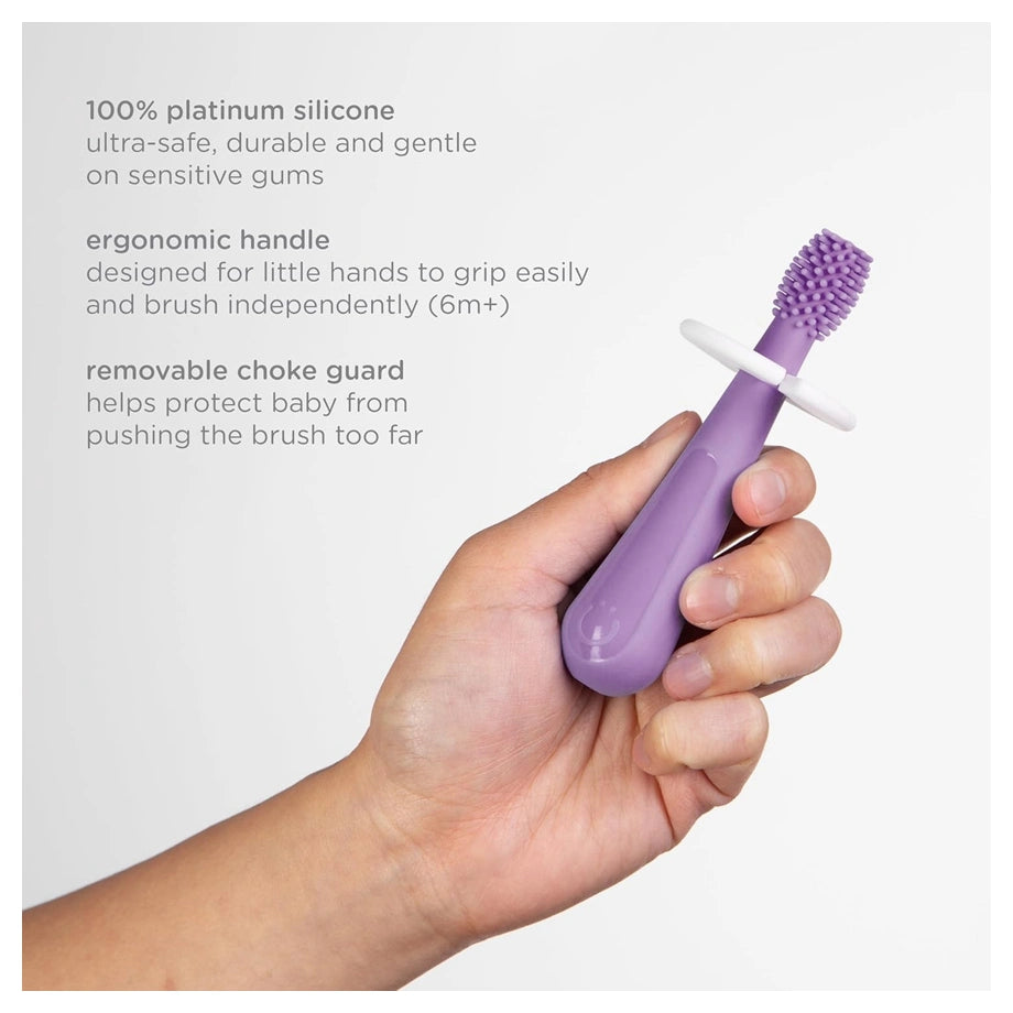 Ubbi 2-Stage Toothbrush Set (1 Training + 1 Bristled + 1 Choke Guard, Purple + Zest)