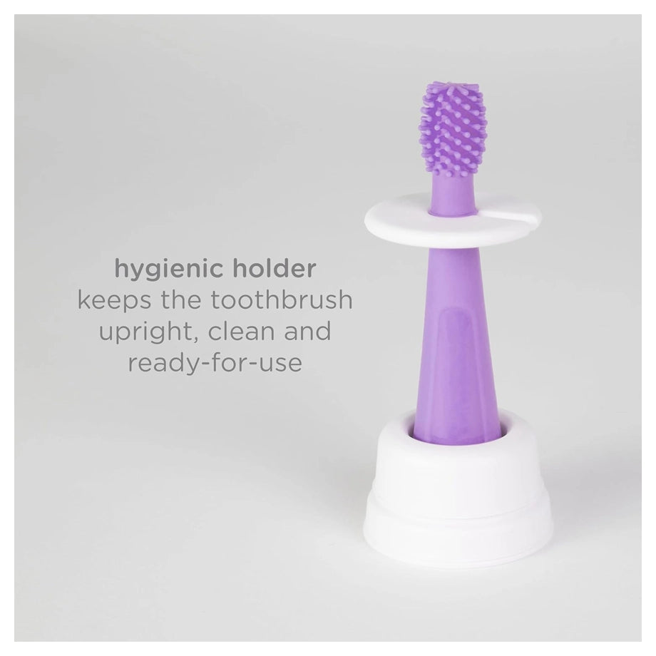 Ubbi 3-Stage Toothbrush Set (1 Finger + 1 Training + 1 Bristled + Choke Guard + Case, Purple)