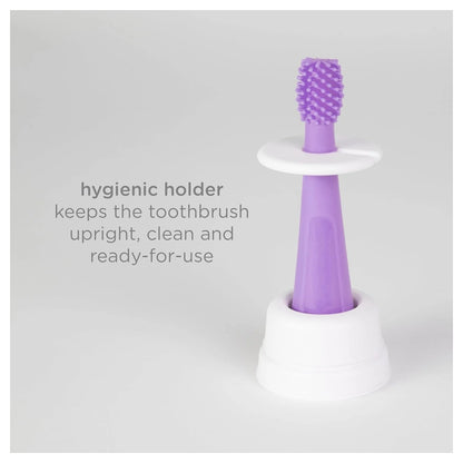 Ubbi 3-Stage Toothbrush Set (1 Finger + 1 Training + 1 Bristled + Choke Guard + Case, Purple)