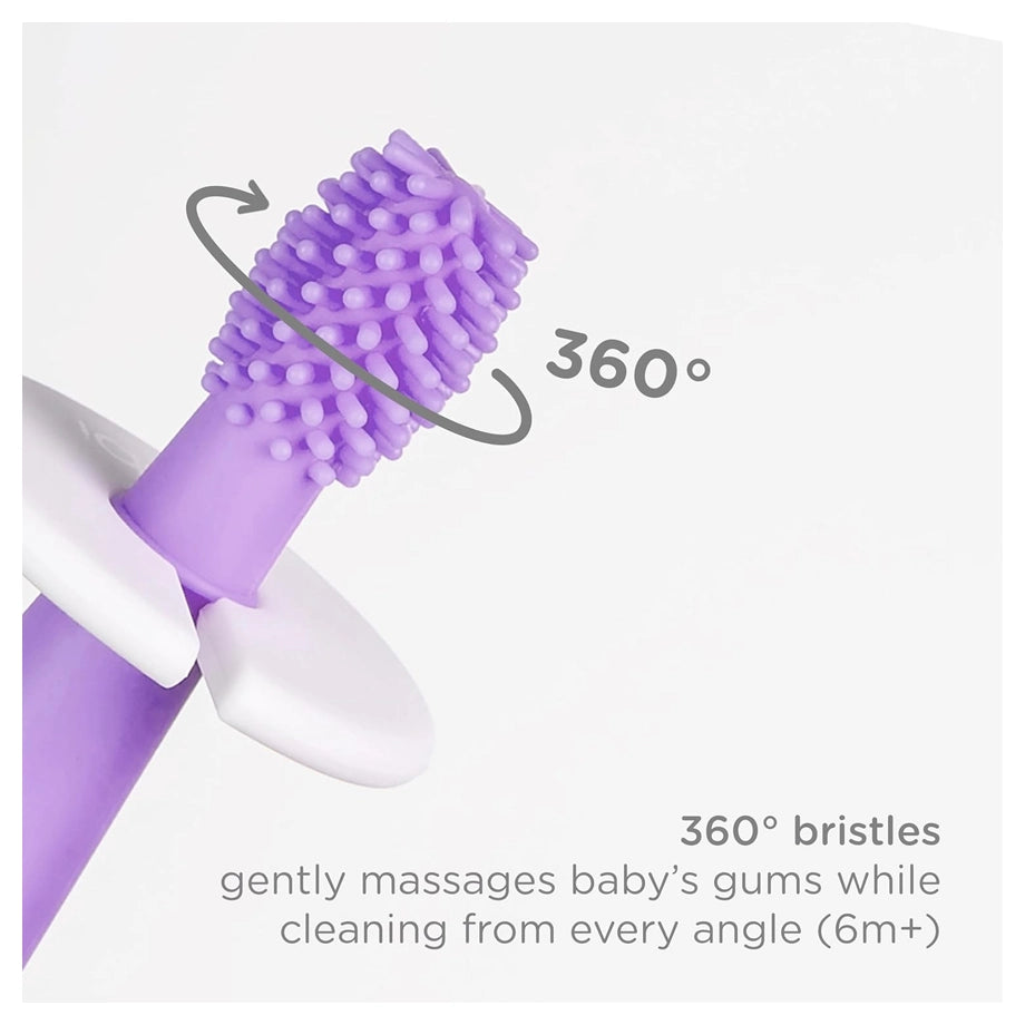 Ubbi 3-Stage Toothbrush Set (1 Finger + 1 Training + 1 Bristled + Choke Guard + Case, Purple)