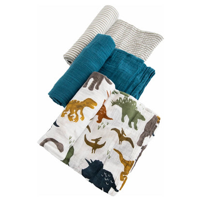 Little Unicorn 3-Pack Cotton Muslin Swaddle Set (Dino Friends 2)