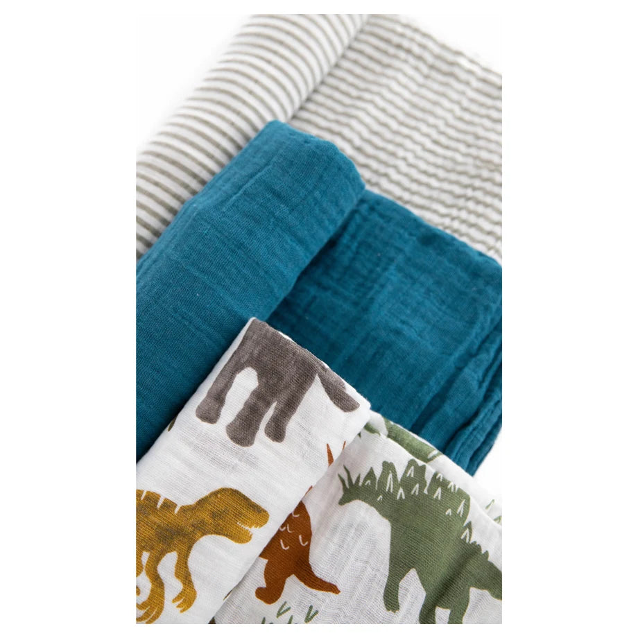 Little Unicorn 3-Pack Cotton Muslin Swaddle Set (Dino Friends 2)