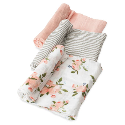 Little Unicorn 3-Pack Cotton Muslin Swaddle Set (Watercolor Roses 2)