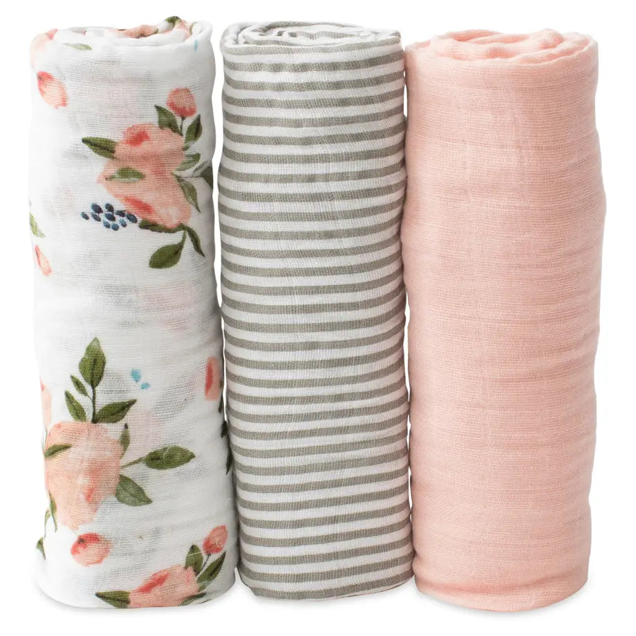 Little Unicorn 3-Pack Cotton Muslin Swaddle Set (Watercolor Roses 2)
