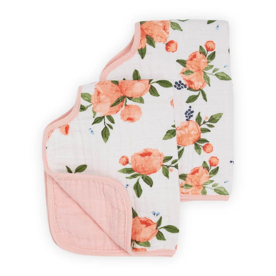 Little Unicorn Cotton Muslin Burp Cloth 2-Pack (Watercolor Roses)