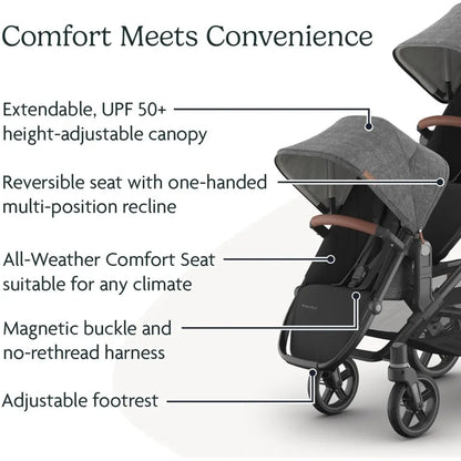 UPPAbaby Rumbleseat V3 Liam Oat MélangeCarbon Frame Chestnut Leather