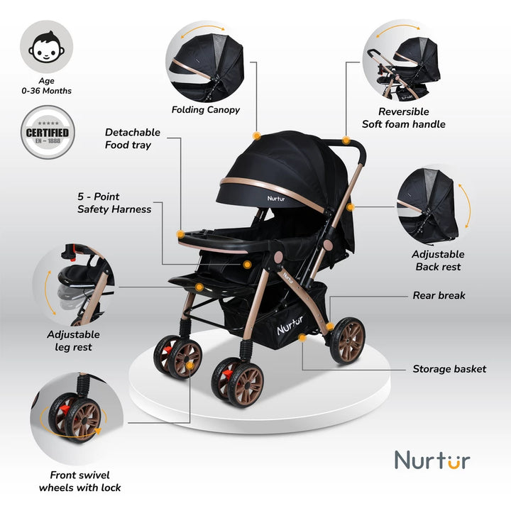 Nurtur Wilder Reversible Baby Stroller (Black)