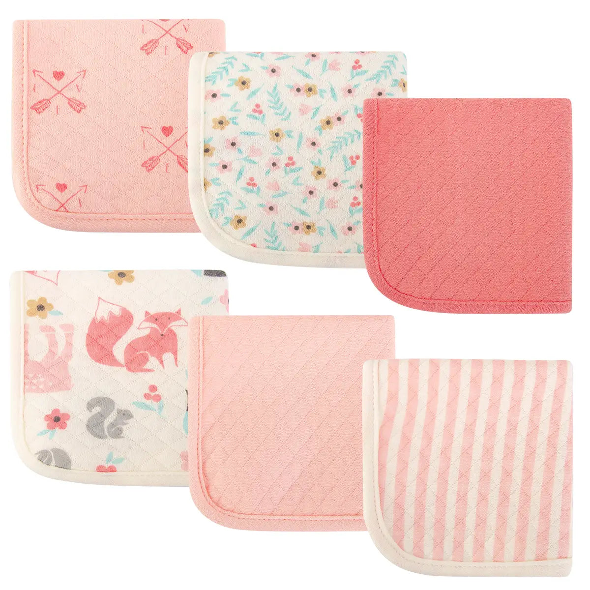 Hudson Baby - 6pc Quilted Washcloths - Girl Forest