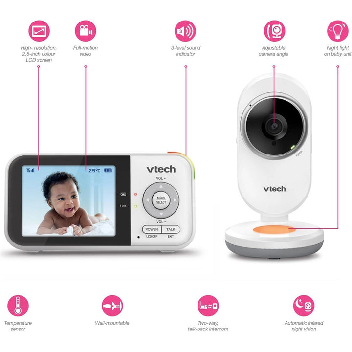 Vtech 270p Fix Cam Video Baby Monitor with Night Light 2.8-inch (White)