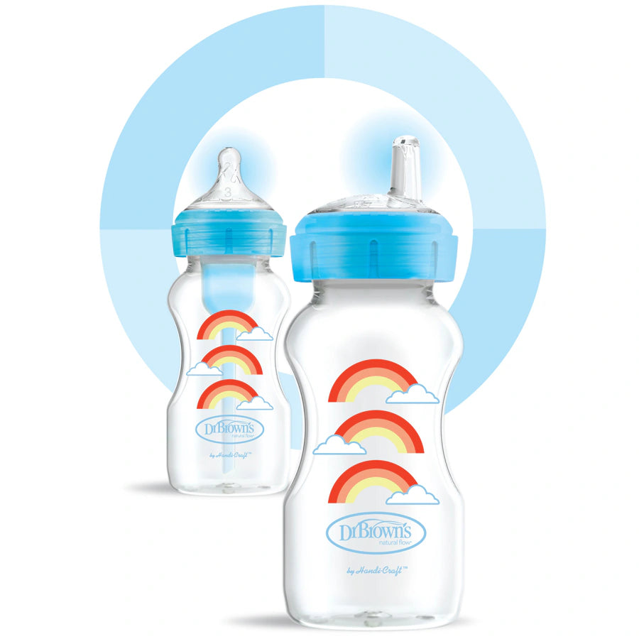 زجاجة دكتور براونز PP WN + قوس قزح مع فوهة سيبي 270 مل (أزرق) عبوة من قطعة واحدة زجاجة دكتور براونز PP WN + قوس قزح مع فوهة سيبي 270 مل (أزرق) عبوة من قطعة واحدة